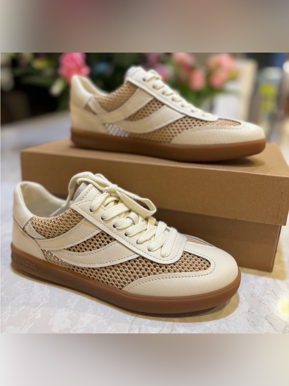 Vince Oasis Netting & Leather Sneaker In Milk/Macadamia